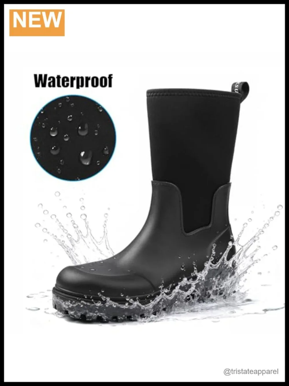 DKSUKO Women's Waterproof Rubber Mid Calf Pull On Snow Rain Boots Non-Slip